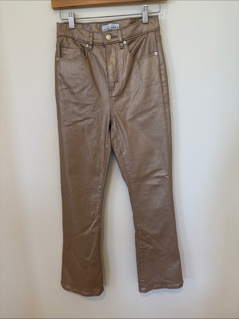 LOFT Metallic Taupe Wide-Leg Jeans 0/25